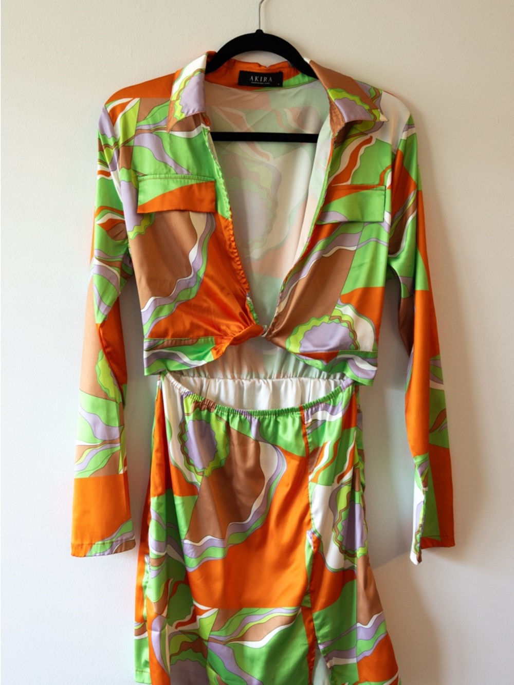 AKIRA Vibrant Orange, Lime & Lavender Swirl Two-Piece Set